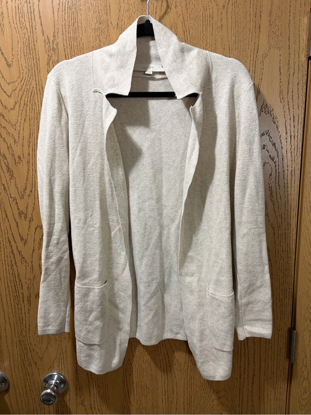 LOFT Women’s XS Oatmeal Open Front Long Cardigan Sweater Pockets